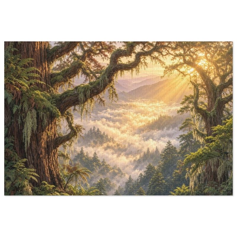 Ancient Redwood Canopy Crown and Golden Morning Mist Jigsaw Puzzle in Collectors Tin (500 and 1000 Piece) - Treetop Fog - Redwood Roots Ancient Redwood Canopy Crown and Golden Morning Mist Jigsaw Puzzle in Collectors Tin (500 and 1000 Piece) - Treetop Fog - Redwood Roots