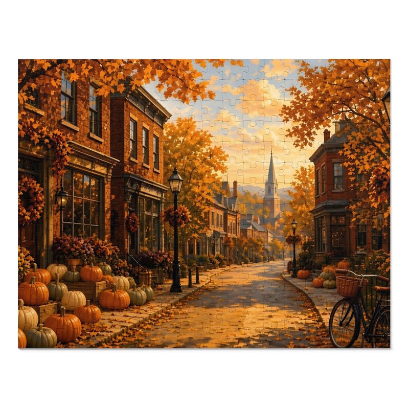 Cozy Cottage Seasons Autumn Main Street Jigsaw Puzzle, Small Town, Tin Box (252 Pieces)