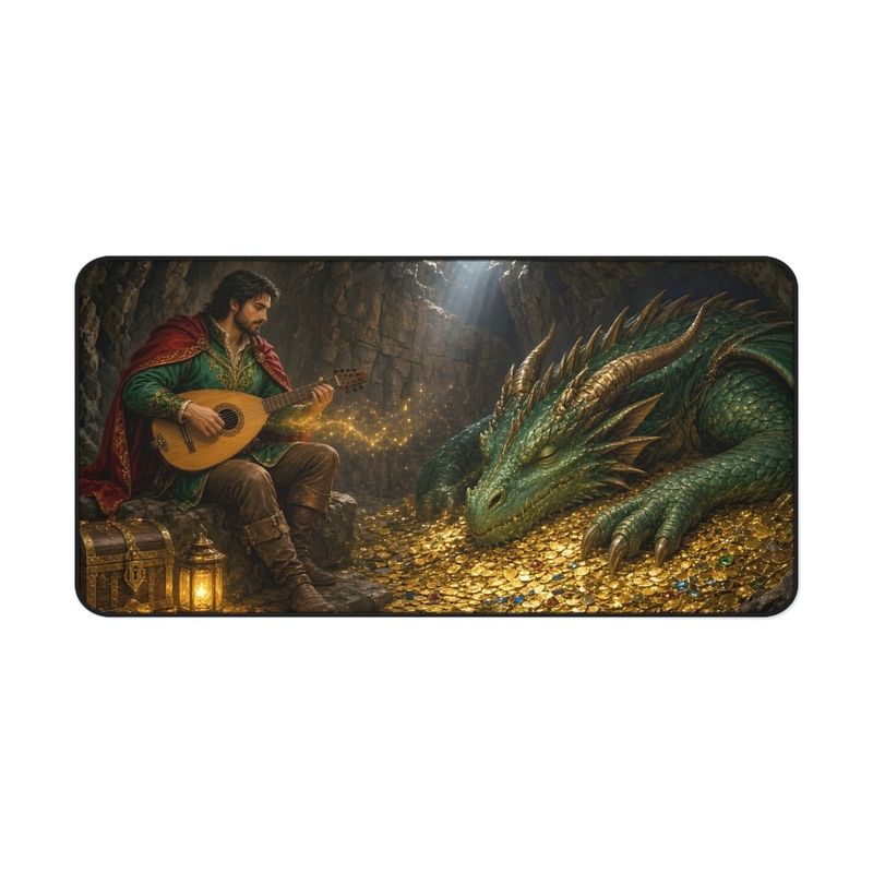 Dragon's Lullaby Fantasy Desk Mat, Large Gaming Mouse Pad, 16x32 RPG Desk Pad, Sleeping Dragon Bard Gift Dragon's Lullaby Fantasy Desk Mat, Large Gaming Mouse Pad, 16x32 RPG Desk Pad, Sleeping Dragon Bard Gift
