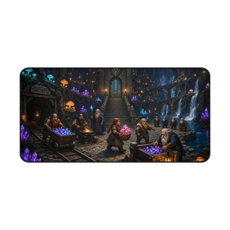 Dwarven City Fantasy Desk Mat, Large Gaming Mouse Pad, 16x32 RPG Desk Pad, Tabletop Gamer Gift