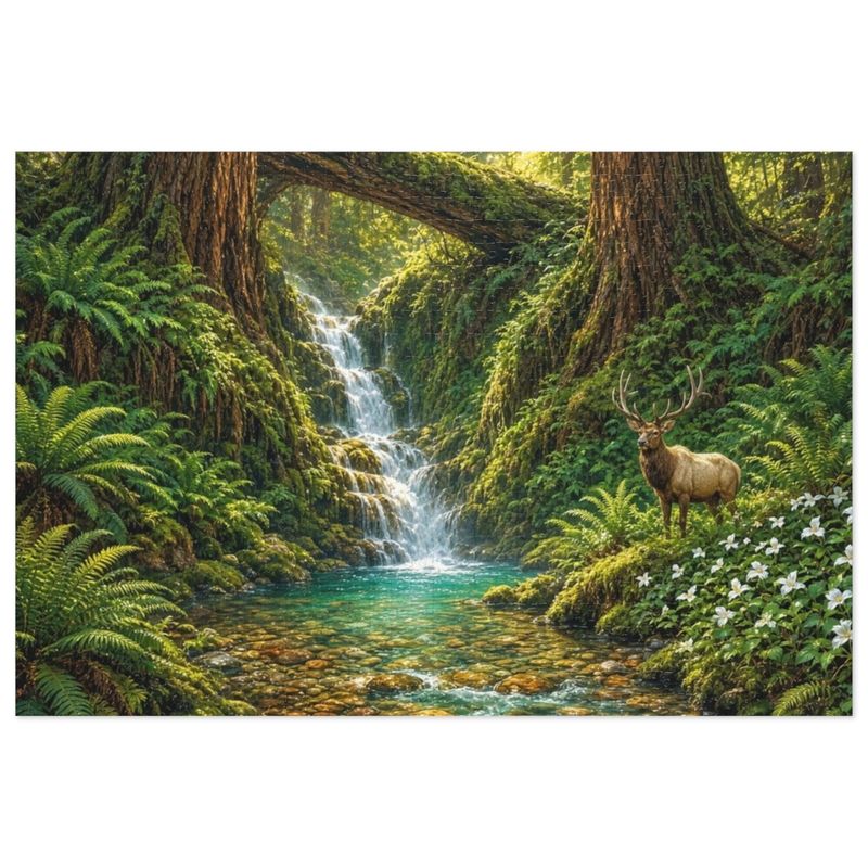 Fern Canyon Waterfall and Redwood Creek Jigsaw Puzzle in Collectors Tin (500 and 1000 Piece) - Elk and Old Growth Forest - Redwood Roots Fern Canyon Waterfall and Redwood Creek Jigsaw Puzzle in Collectors Tin (500 and 1000 Piece) - Elk and Old Growth Forest - Redwood Roots