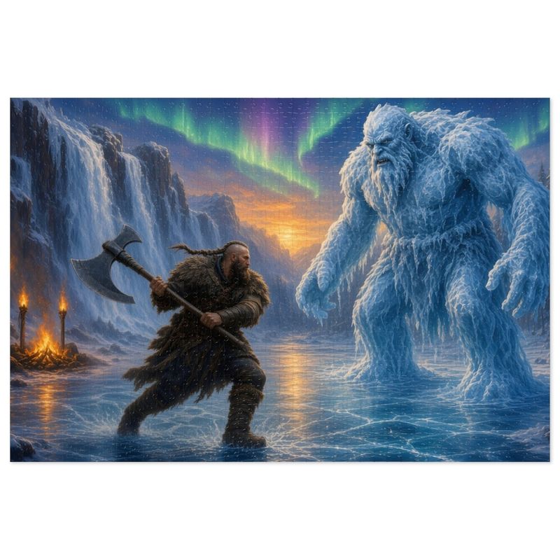 Frost Giant Clash Fantasy Jigsaw Puzzle in Tin, 1000 or 500 Pieces, Viking Berserker vs Ice Giant RPG Gift Frost Giant Clash Fantasy Jigsaw Puzzle in Tin, 1000 or 500 Pieces, Viking Berserker vs Ice Giant RPG Gift