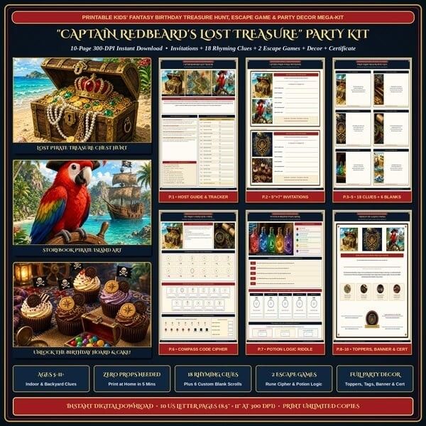 Pirate Island Birthday Treasure Hunt & Escape Game Kit Pirate Island Birthday Treasure Hunt & Escape Game Kit