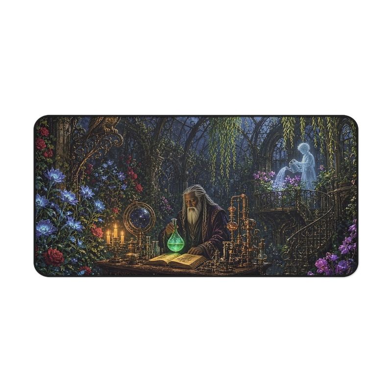 Haunted Alchemist Conservatory Gothic Fantasy Desk Mat, Large Gaming Mouse Pad, 16x32 RPG Desk Pad, Gargoyles and Grimoires Haunted Alchemist Conservatory Gothic Fantasy Desk Mat, Large Gaming Mouse Pad, 16x32 RPG Desk Pad, Gargoyles and Grimoires