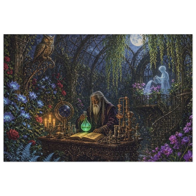 Haunted Alchemist Conservatory Gothic Fantasy Jigsaw Puzzle in Tin, 1000 or 500 Pieces, Gargoyles and Grimoires RPG Gift Haunted Alchemist Conservatory Gothic Fantasy Jigsaw Puzzle in Tin, 1000 or 500 Pieces, Gargoyles and Grimoires RPG Gift