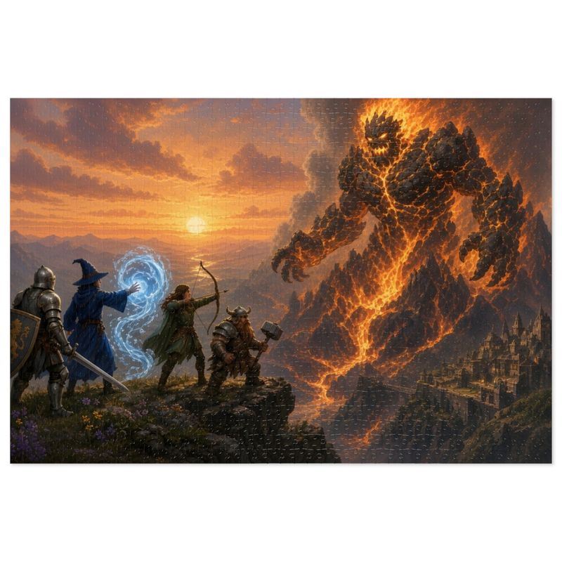 Lava Elemental Fantasy Jigsaw Puzzle in Tin, 1000 or 500 Pieces, Epic Volcano Monster Puzzle Gift