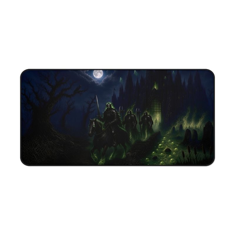 Moonlit Moat Death Knight Fantasy Desk Mat, Large Gaming Mouse Pad, 16x32 RPG Desk Pad, Gamer Gift