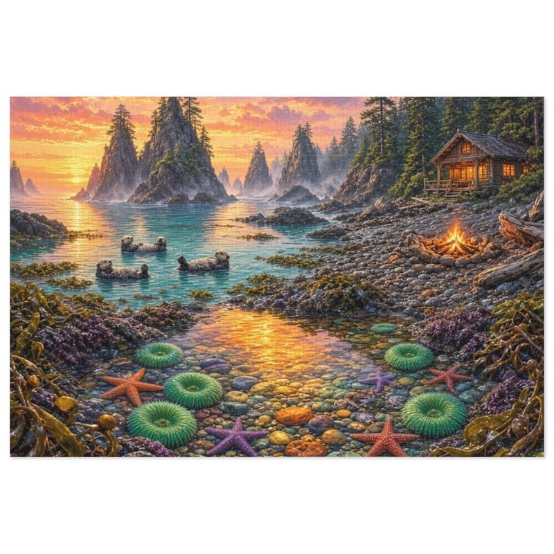 Olympic Coast Tidepools and Sea Otters Jigsaw Puzzle in Gift Tin, 1000 or 500 Pieces, Pacific Northwest Beach Cabin Gift Olympic Coast Tidepools and Sea Otters Jigsaw Puzzle in Gift Tin, 1000 or 500 Pieces, Pacific Northwest Beach Cabin Gift