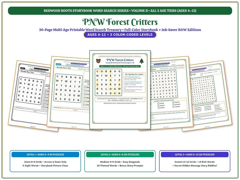 Pacific Northwest Forest Critters — Storybook Word Search Treasury (Ages 4–12) Pacific Northwest Forest Critters — Storybook Word Search Treasury (Ages 4–12)