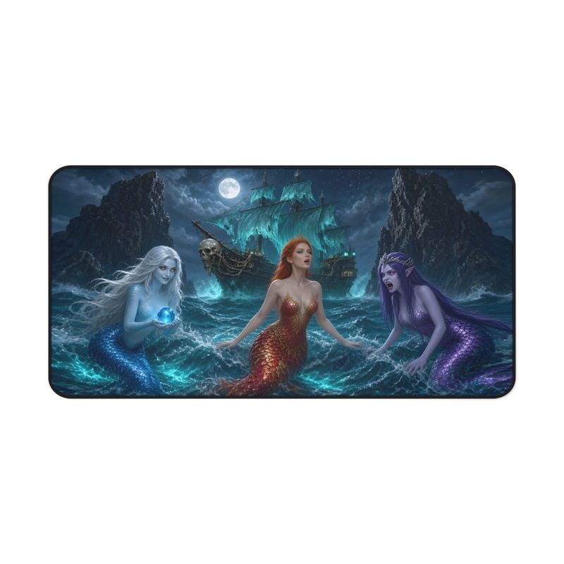 Phantom Galleon and Sirens Gaming Desk Mat - 32x16 Dark Fantasy Ghost Ship and Evil Mermaids Mousepad, Tabletop RPG Desk Pad - Redwood Roots Phantom Galleon and Sirens Gaming Desk Mat - 32x16 Dark Fantasy Ghost Ship and Evil Mermaids Mousepad, Tabletop RPG Desk Pad - Redwood Roots