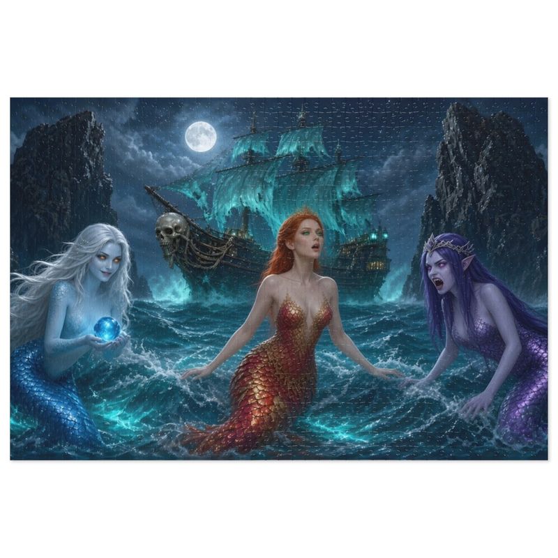 Phantom Galleon and Sirens Reef Jigsaw Puzzle in Collectors Tin (500 and 1000 Piece) - Dark Fantasy Ghost Ship and Mermaids - Redwood Roots Phantom Galleon and Sirens Reef Jigsaw Puzzle in Collectors Tin (500 and 1000 Piece) - Dark Fantasy Ghost Ship and Mermaids - Redwood Roots