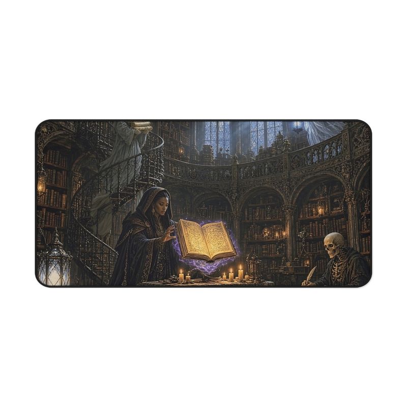The Ossuary Library Gothic Fantasy Desk Mat, Large Gaming Mouse Pad, 16x32 RPG Desk Pad, Gargoyles and Grimoires Gift The Ossuary Library Gothic Fantasy Desk Mat, Large Gaming Mouse Pad, 16x32 RPG Desk Pad, Gargoyles and Grimoires Gift