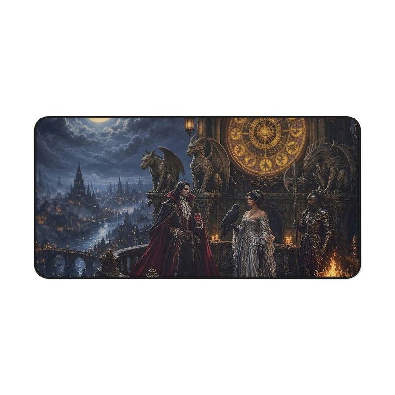 Vampire Lord's Clocktower Gothic Fantasy Desk Mat, Large Gaming Mouse Pad, 16x32 RPG Desk Pad, Gargoyles and Grimoires Vampire Lord's Clocktower Gothic Fantasy Desk Mat, Large Gaming Mouse Pad, 16x32 RPG Desk Pad, Gargoyles and Grimoires
