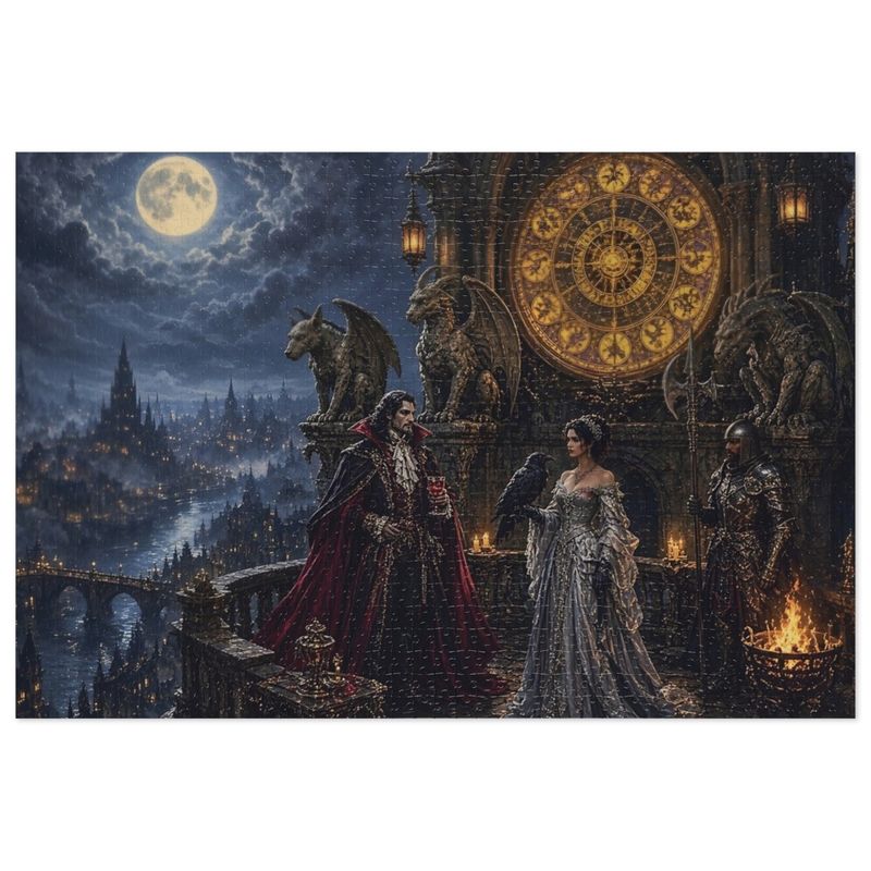 Vampire Lord's Clocktower Gothic Fantasy Jigsaw Puzzle in Tin, 1000 or 500 Pieces, Gargoyles and Grimoires RPG Gift Vampire Lord's Clocktower Gothic Fantasy Jigsaw Puzzle in Tin, 1000 or 500 Pieces, Gargoyles and Grimoires RPG Gift